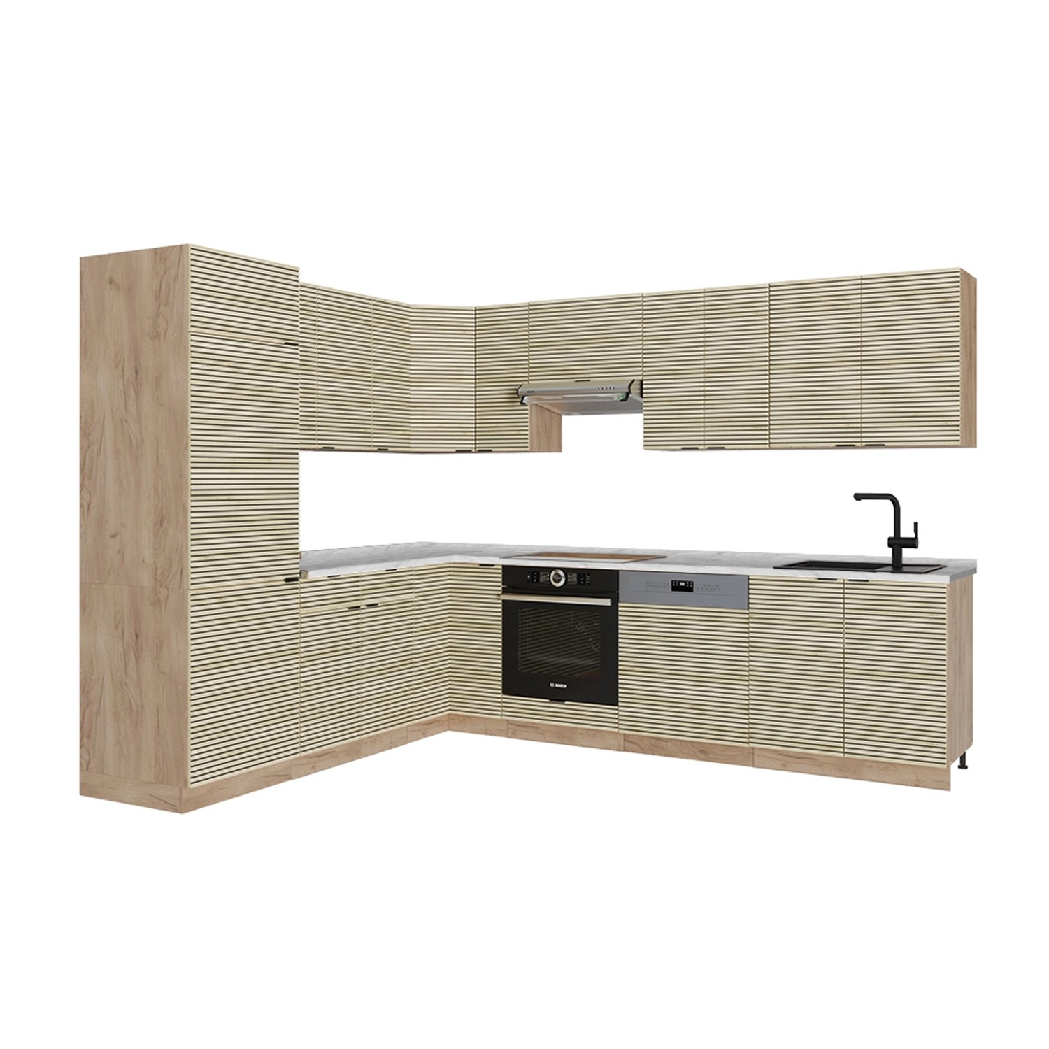 Vicco Fame-Line Eckküche Eiche Paneel/Goldkraft Eiche 227 x 60 cm ohne Arbe günstig online kaufen