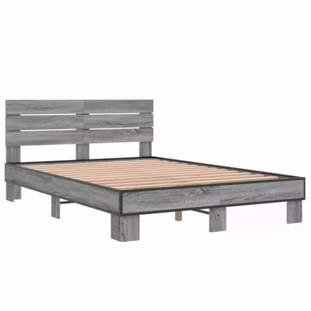 vidaXL Bett Bettgestell Grau Sonoma 120x190 cm Holzwerkstoff und Metall günstig online kaufen