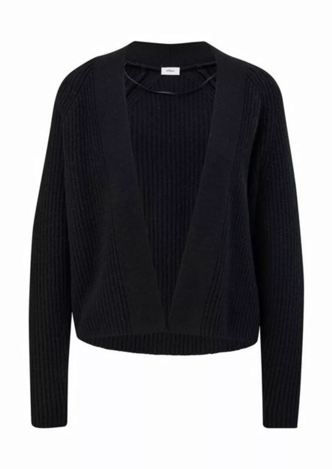 s.Oliver BLACK LABEL Cardigan mit Flachstrickbündchen am Ausschnitt vorne günstig online kaufen