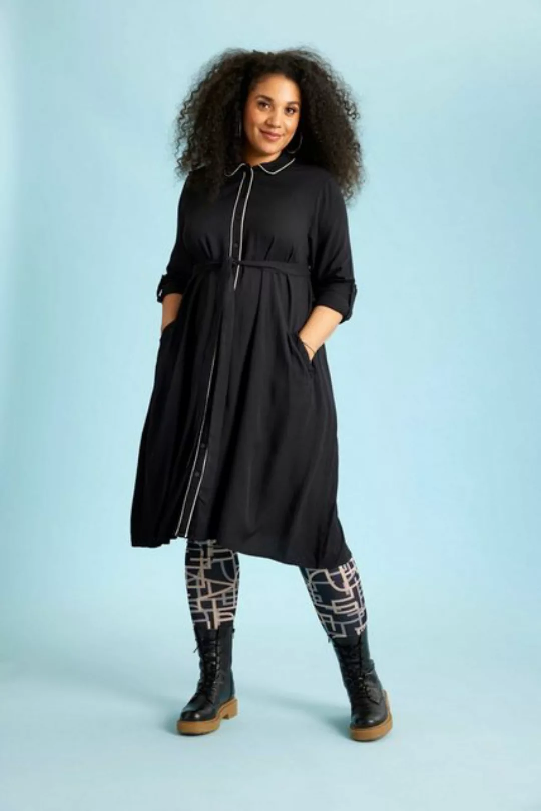 Zhenzi Blusenkleid Blusenkleid lang Arm schwarz günstig online kaufen