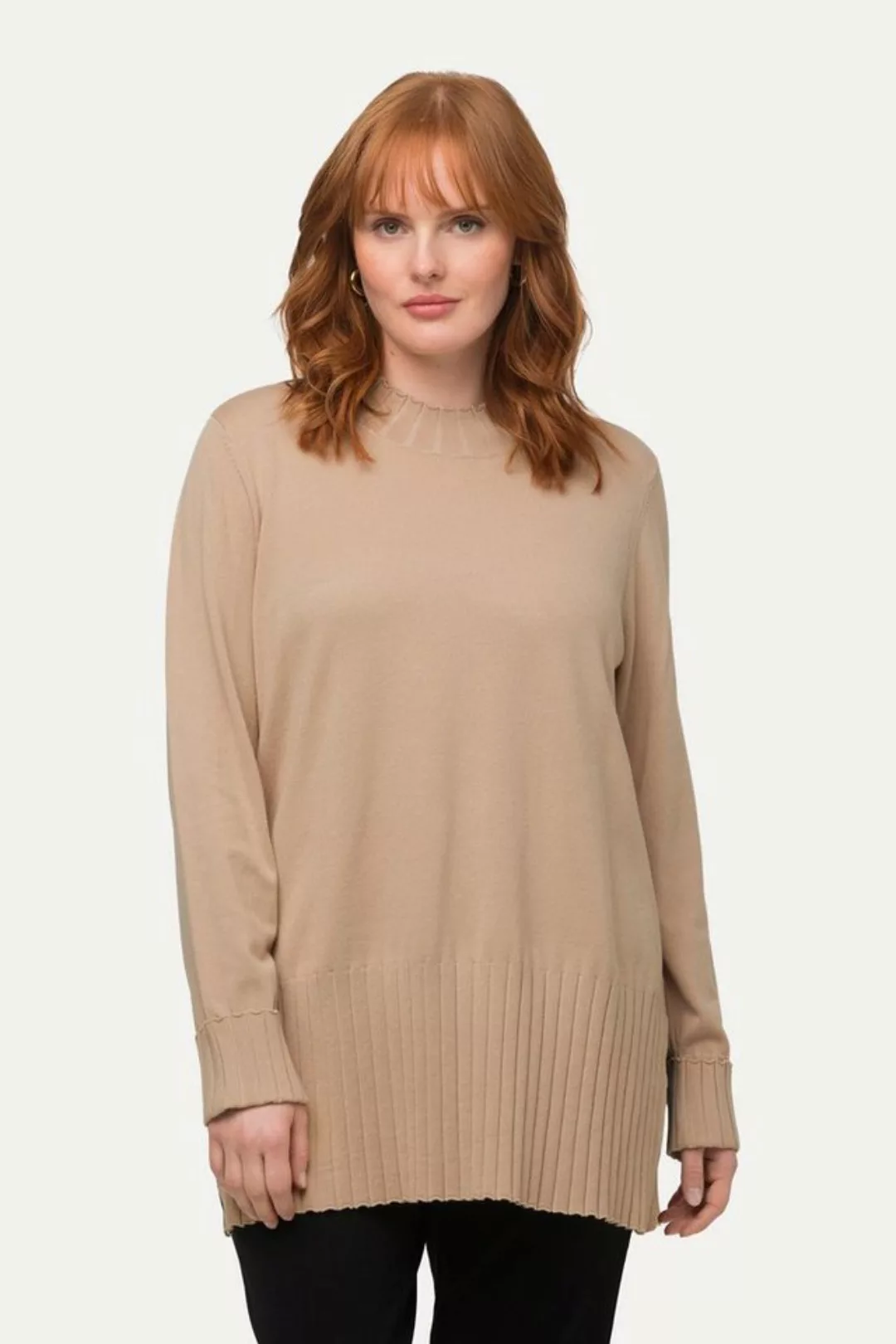 Ulla Popken Strickpullover Pullover gerippter Stehkragen Langarm günstig online kaufen