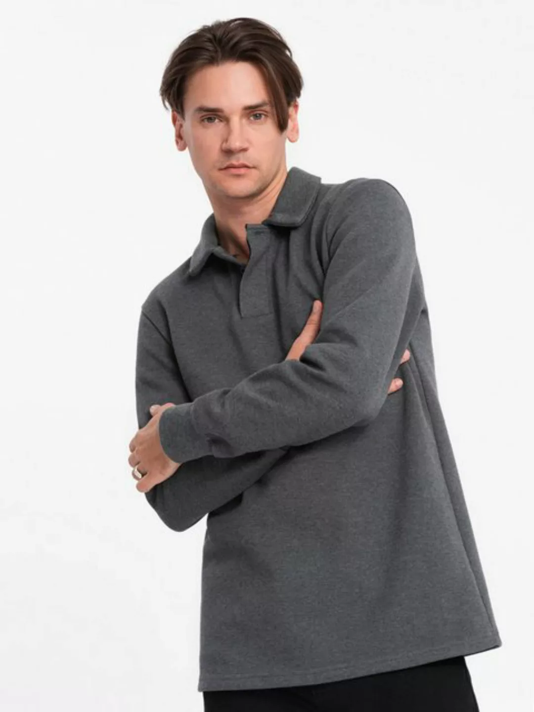 OMBRE Langarm-Poloshirt Herren-Sweatshirt mit Polokragen aus Strukturstrick günstig online kaufen