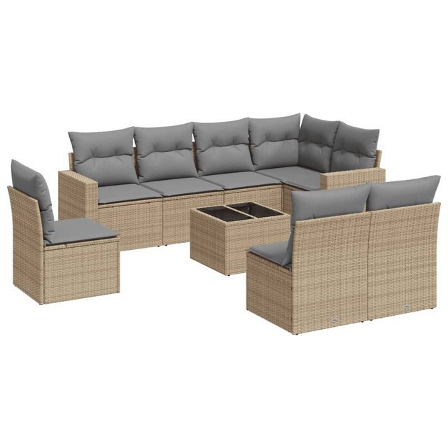 vidaXL Sofaelement 9-tlg. Garten-Sofagarnitur mit Kissen Beige Poly Rattan günstig online kaufen