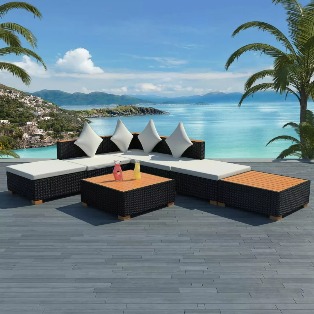 7-tlg. Garten-lounge-set Mit Auflagen Poly Rattan Schwarz günstig online kaufen