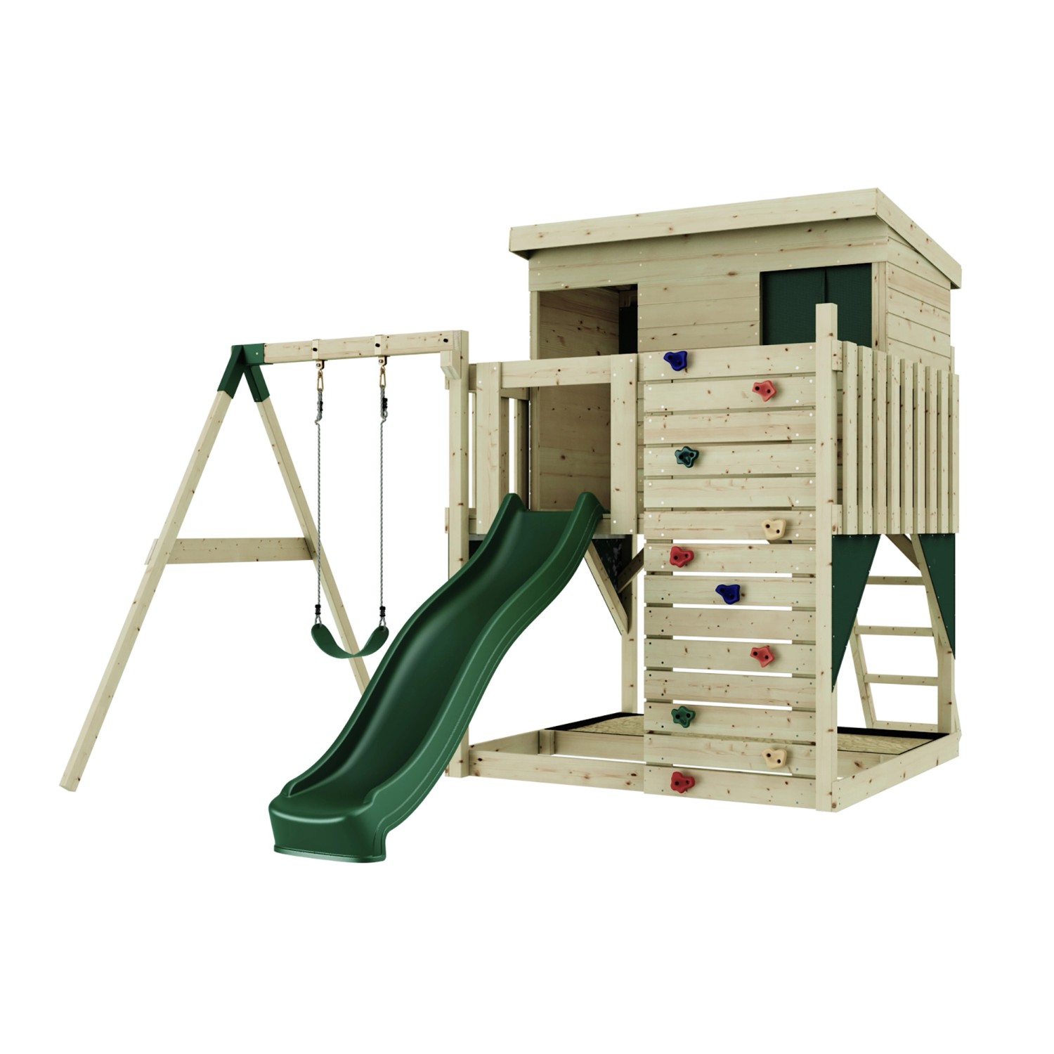 PolarPlay Spielturm Tjorven, mit Kinderschaukel, Dunkelgrün günstig online kaufen