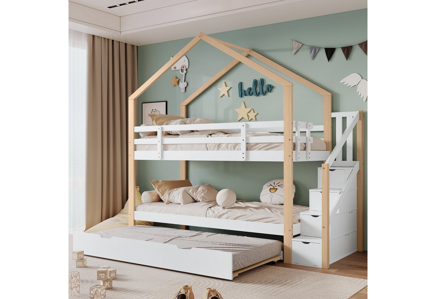 TavilaEcon Etagenbett Kinderbett ausziehbares Baumhausbett Schiebebett,90x2 günstig online kaufen