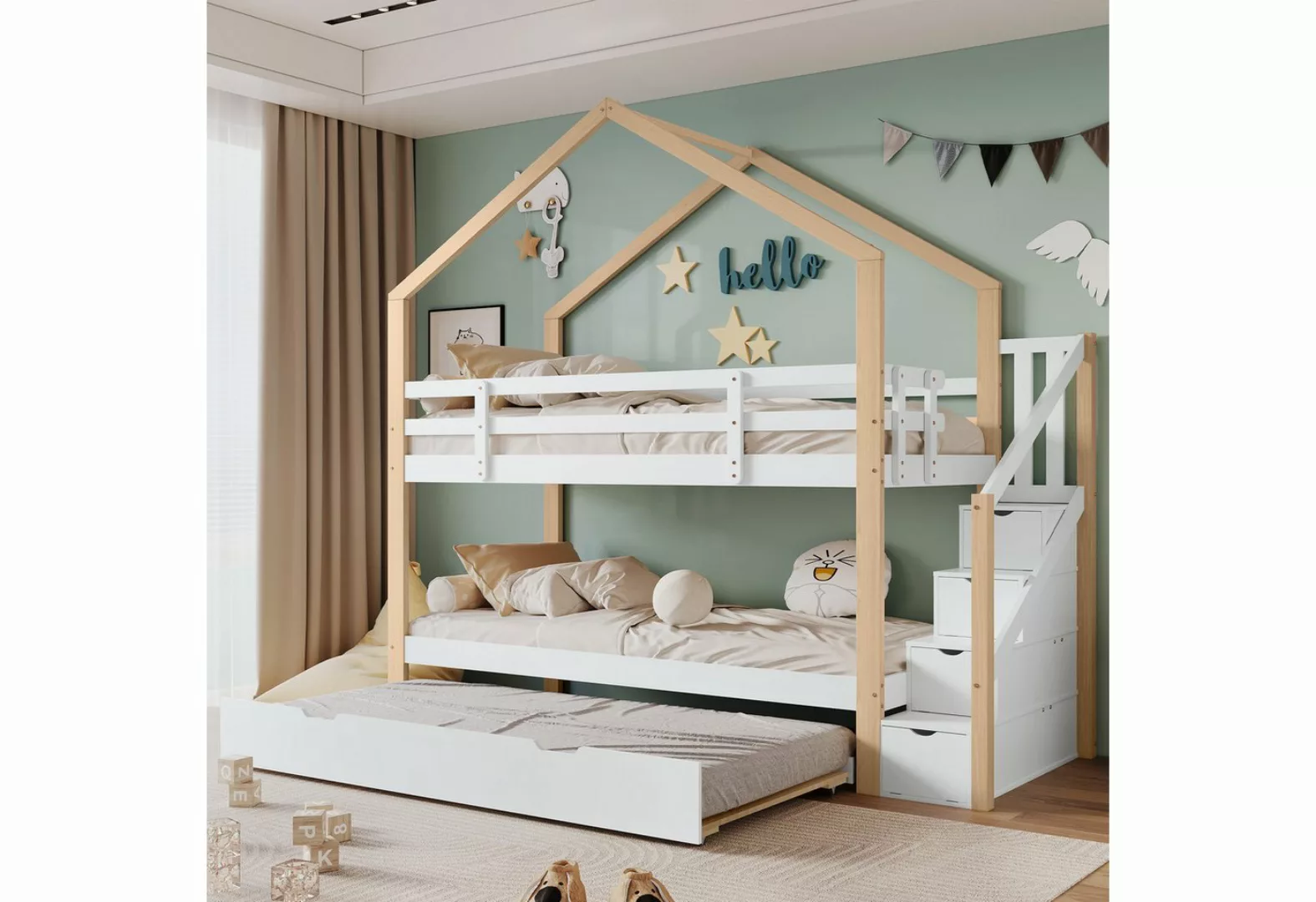 TavilaEcon Etagenbett Kinderbett ausziehbares Baumhausbett Schiebebett,90x2 günstig online kaufen