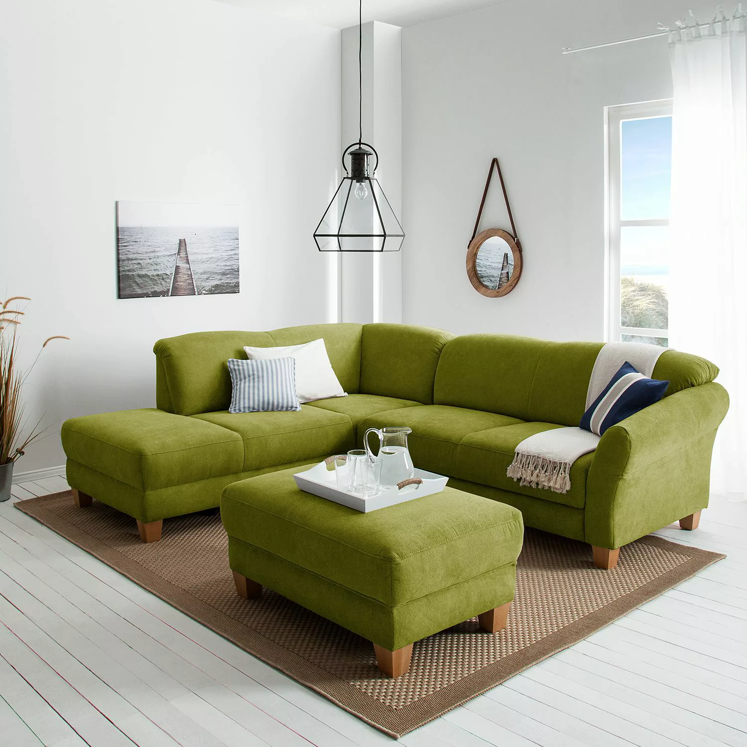 home24 Ars Natura Ecksofa Cebu 2-Sitzer Grasgrün Webstoff 257x84x212 cm mit günstig online kaufen