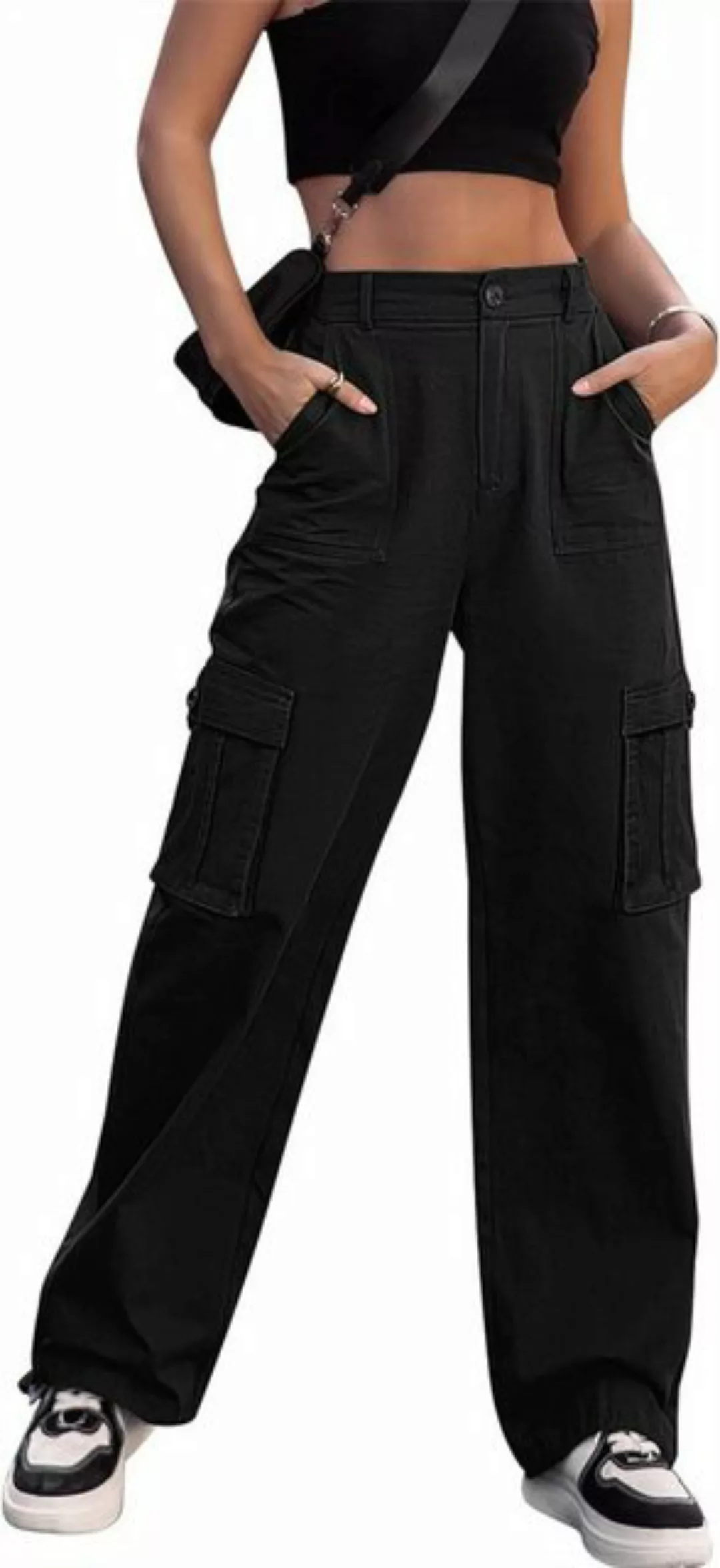 RUZU UG Slouchy Jeans Cargohose für Damen - High Waist Hose mit weitem Bein günstig online kaufen