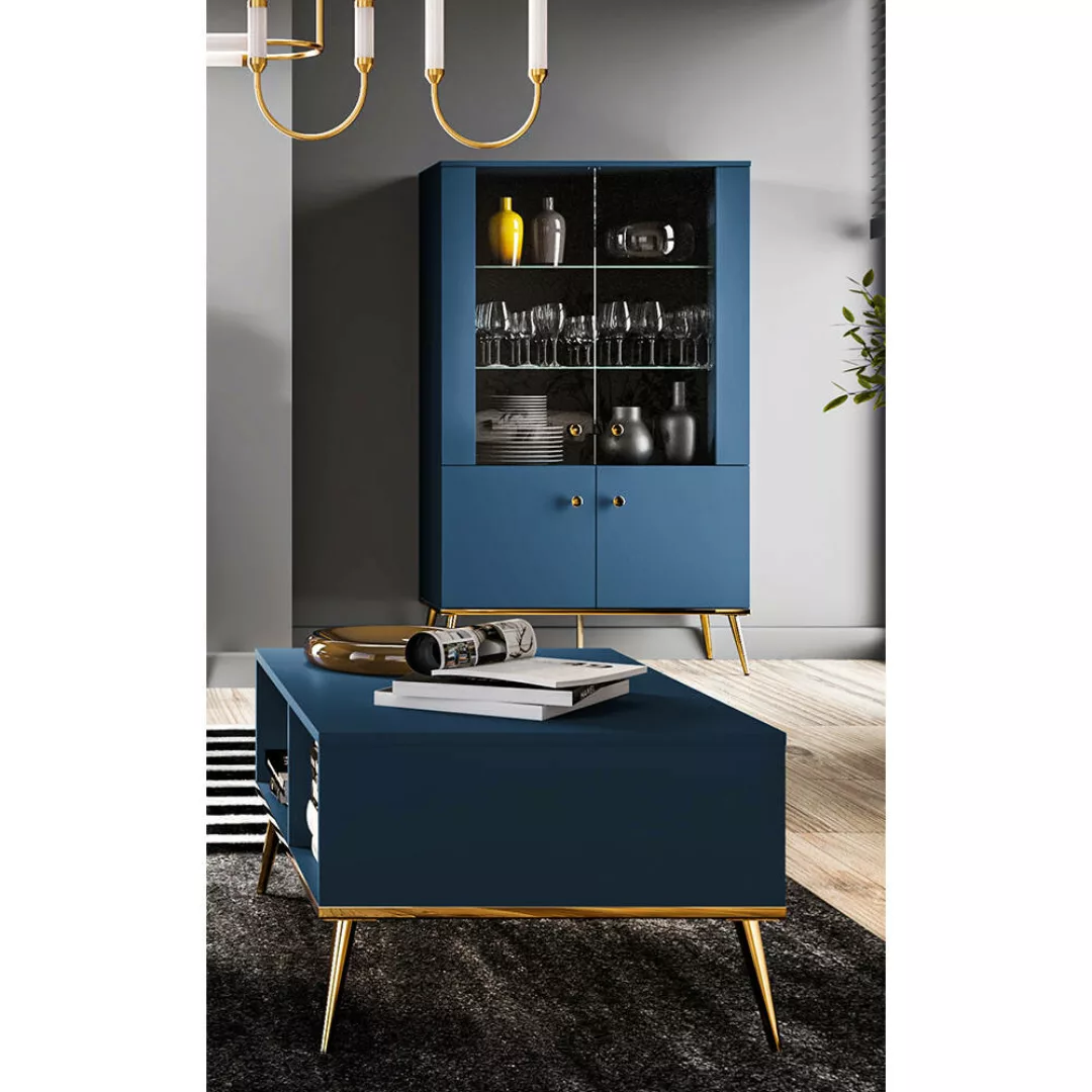 Wohnzimmermöbel dunkelblau MONTPELLIER-131, modern, 2-teilig mit Highboard günstig online kaufen