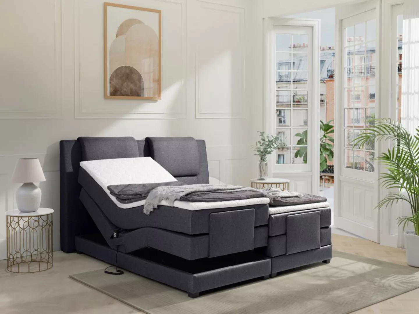 Boxspringbett mit Bettkopfteil + elektrischem Untergestell mit Relaxfunktio günstig online kaufen