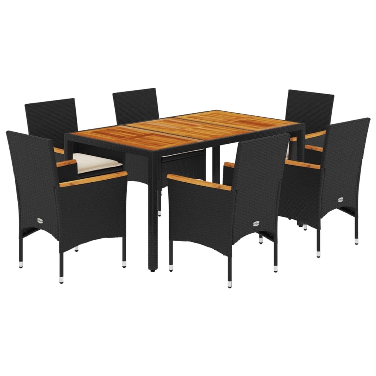vidaXL 7-Tlg Garten-Essgruppe mit Kissen Schwarz Poly Rattan Akazie 3278630 günstig online kaufen