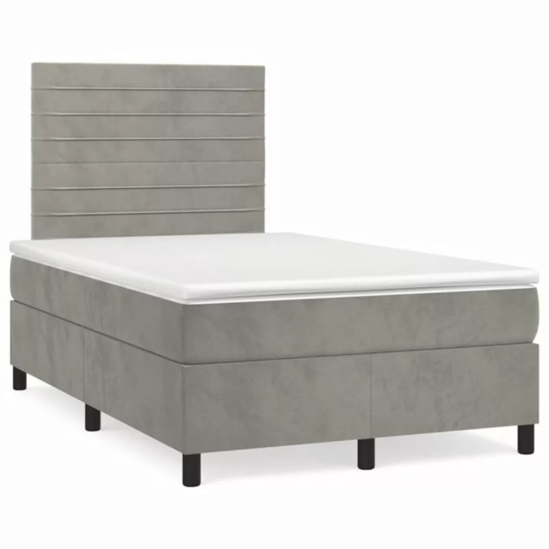 furnicato Bett Boxspringbett mit Matratze Hellgrau 120x200 cm Samt (1-tlg) günstig online kaufen