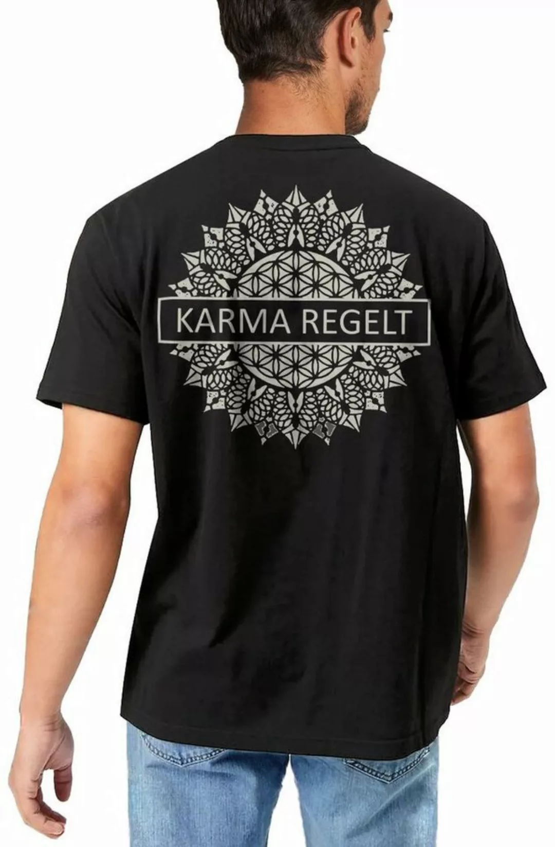 MAKAYA T-Shirt mit Rücken Druck Herren Lustig Spruch Karma Regelt Esoterik günstig online kaufen