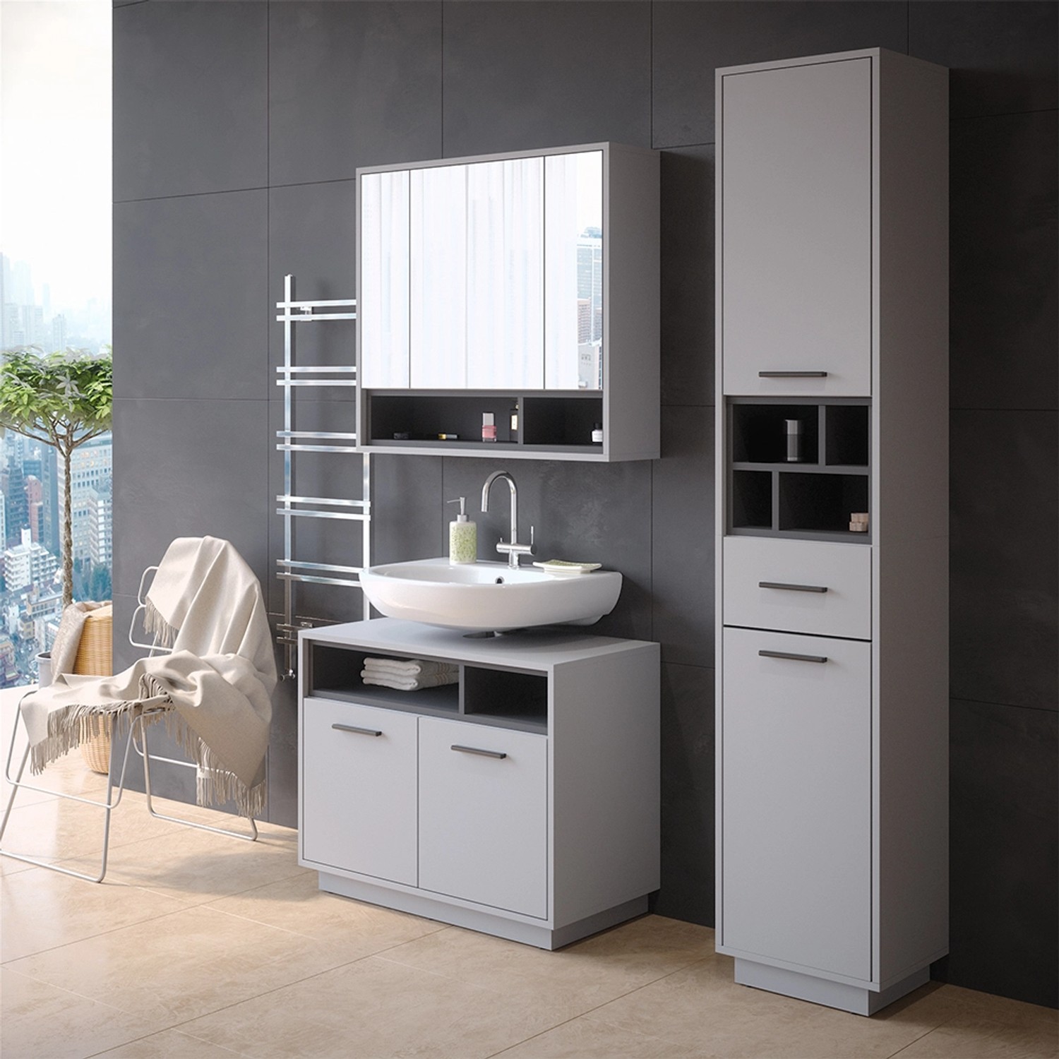 Vicco Hochschrank Beatrice, Grau/Anthrazit/Anthrazit, 38 x günstig online kaufen