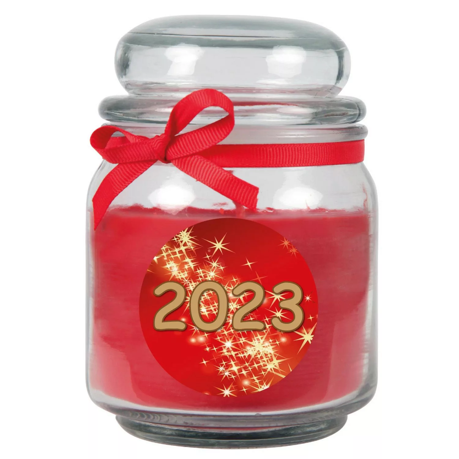 HS Candle Duftkerze & Glas Neujahr Rot Bonbon 70h günstig online kaufen