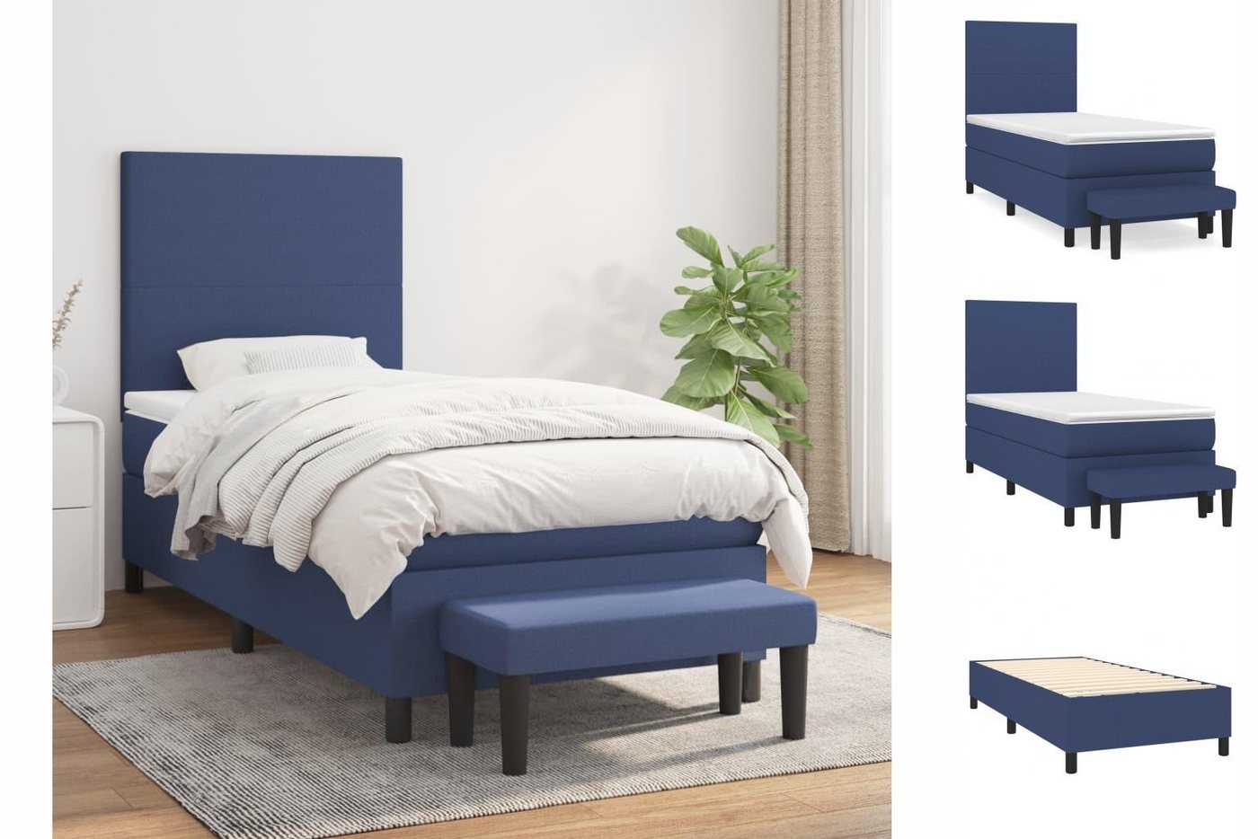 vidaXL Boxspringbett, Boxbett mit Matratze Blau 90x200 cm Stoff günstig online kaufen