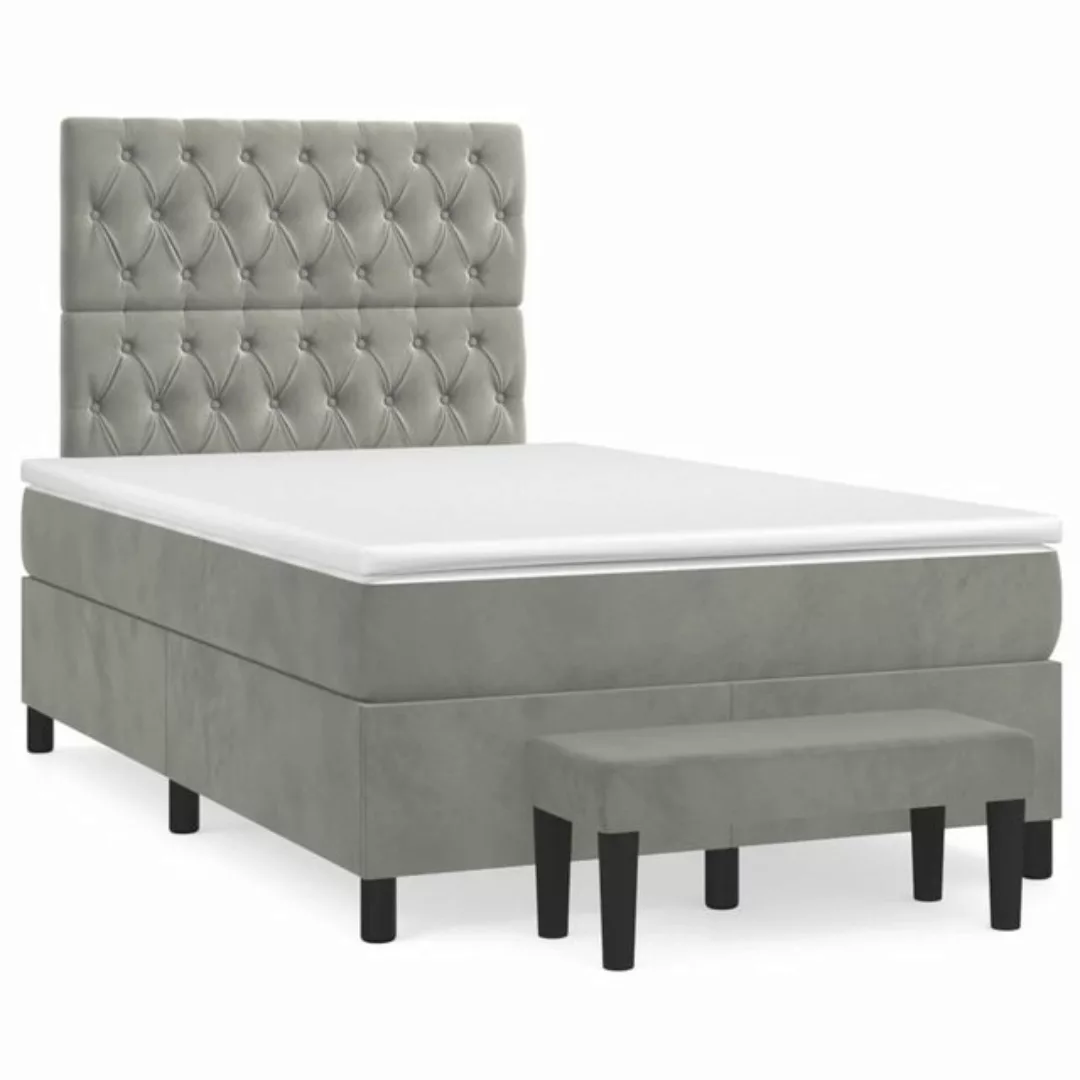 vidaXL Boxspringbett Boxspringbett mit Matratze Hellgrau 120x200 cm Samt Be günstig online kaufen