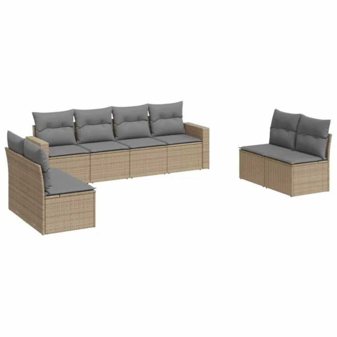 vidaXL Sofaelement 8-tlg. Garten-Sofagarnitur mit Kissen Beige Poly Rattan günstig online kaufen