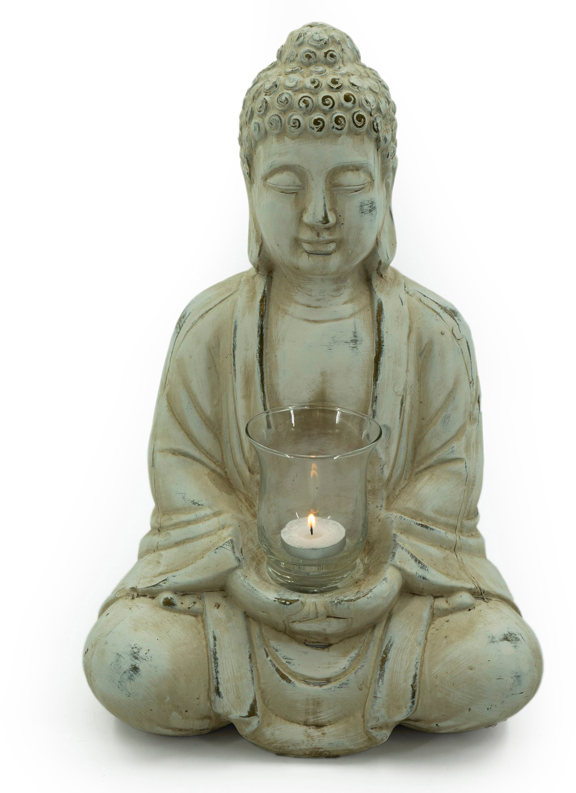 NOOR LIVING Teelichthalter "Buddha", (1 St.), mit Teelichtglas, Höhe 40 cm günstig online kaufen