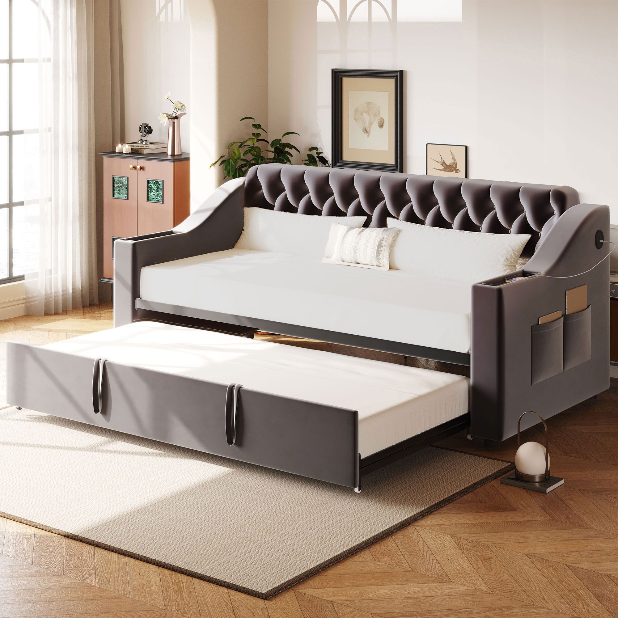 Odikalo Schlafsofa Ausziehbett Polsterbett Armlehnen USB günstig online kaufen