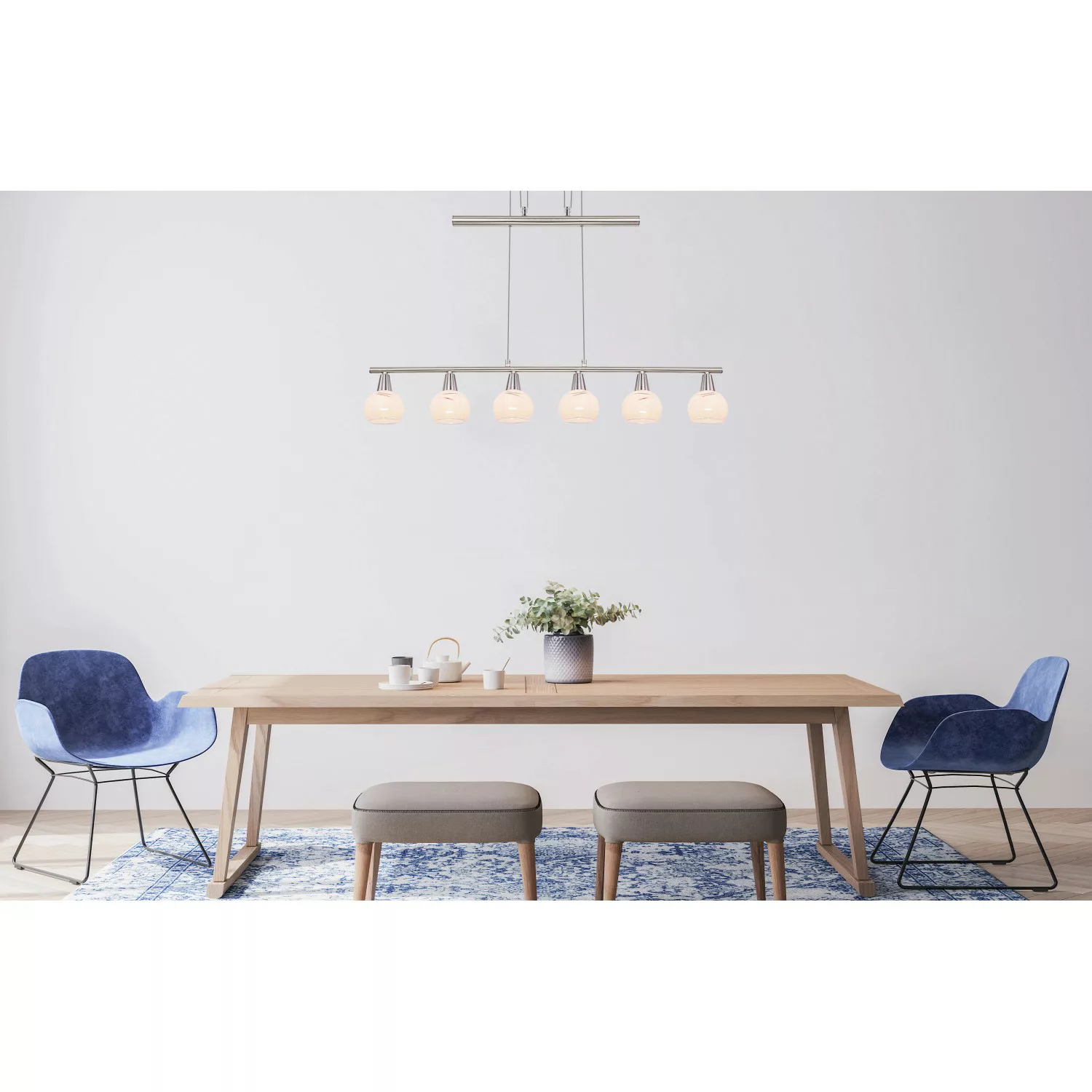 Globo LED-Pendelleuchte Olli 6-flammig Nickel matt 900 x 98 x 1600 mm günstig online kaufen