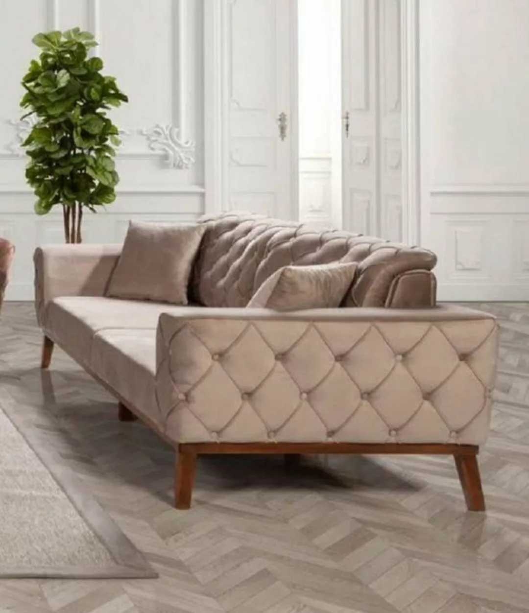 JVmoebel 3-Sitzer Chesterfield Sofa 3 Sitzer Couch Stoff Modern Luxus Braun günstig online kaufen