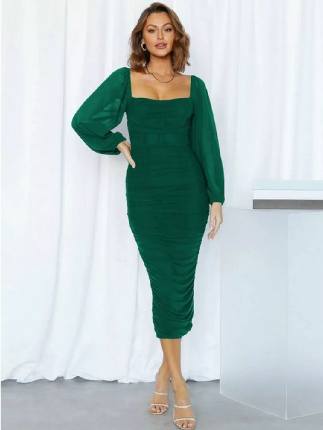 RUZU UG Abendkleid Damen kleid V-Ausschnitt Einfarbiges A Linien Pulloverkl günstig online kaufen
