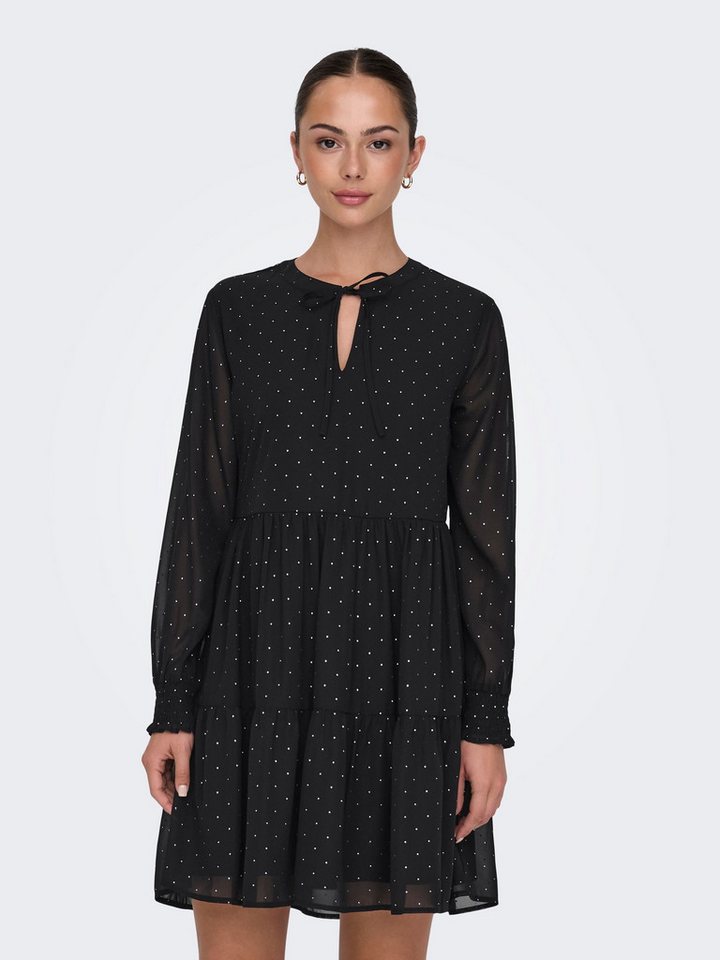 JACQUELINE de YONG Shirtkleid Kleid Mini gepunktet V-Ausschnitt Langarm (mi günstig online kaufen