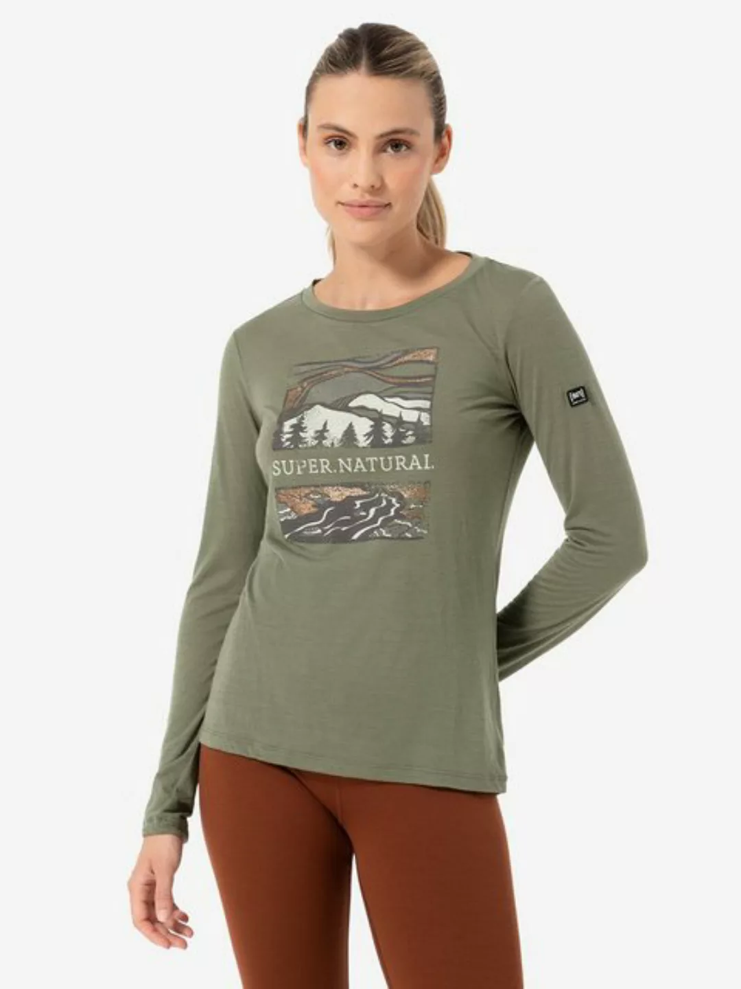 SUPER.NATURAL Sweatshirt für Damen, Merino GREAT BEAR RIVER Natur Motiv, sp günstig online kaufen