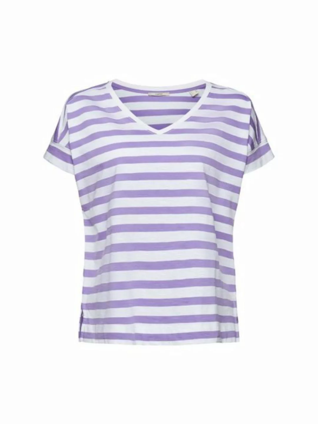 Esprit T-Shirt Gestreiftes Baumwoll-T-Shirt mit V-Ausschnitt (1-tlg) günstig online kaufen