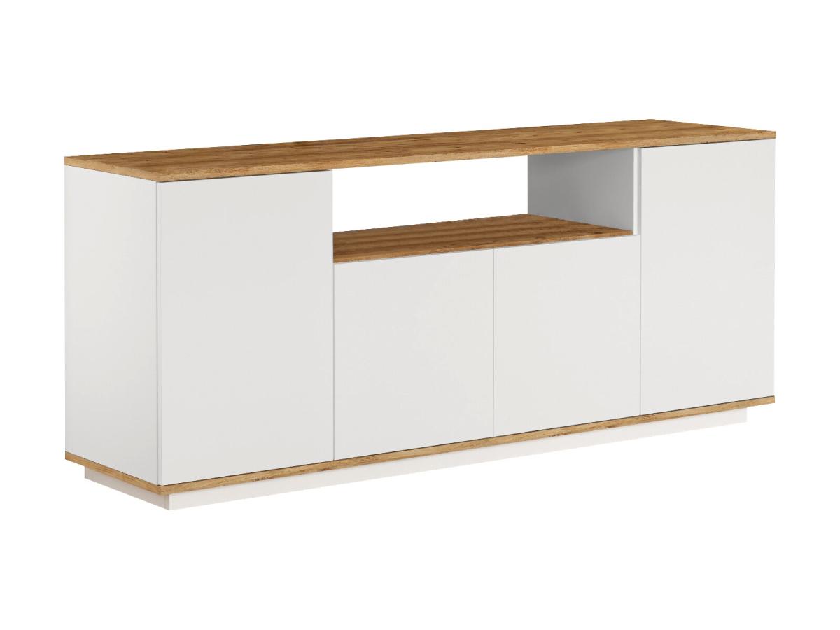 Sideboard mit 4 Türen & 1 Regal - Holzfarben hell und Weiß - LOTULA günstig online kaufen