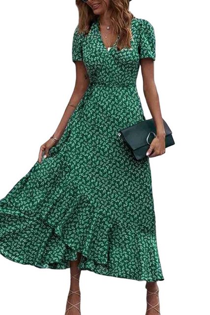 B.X Sommerkleid Elegantes Kleid mit V-Ausschnitt Geblümtes Kleid mit elasti günstig online kaufen