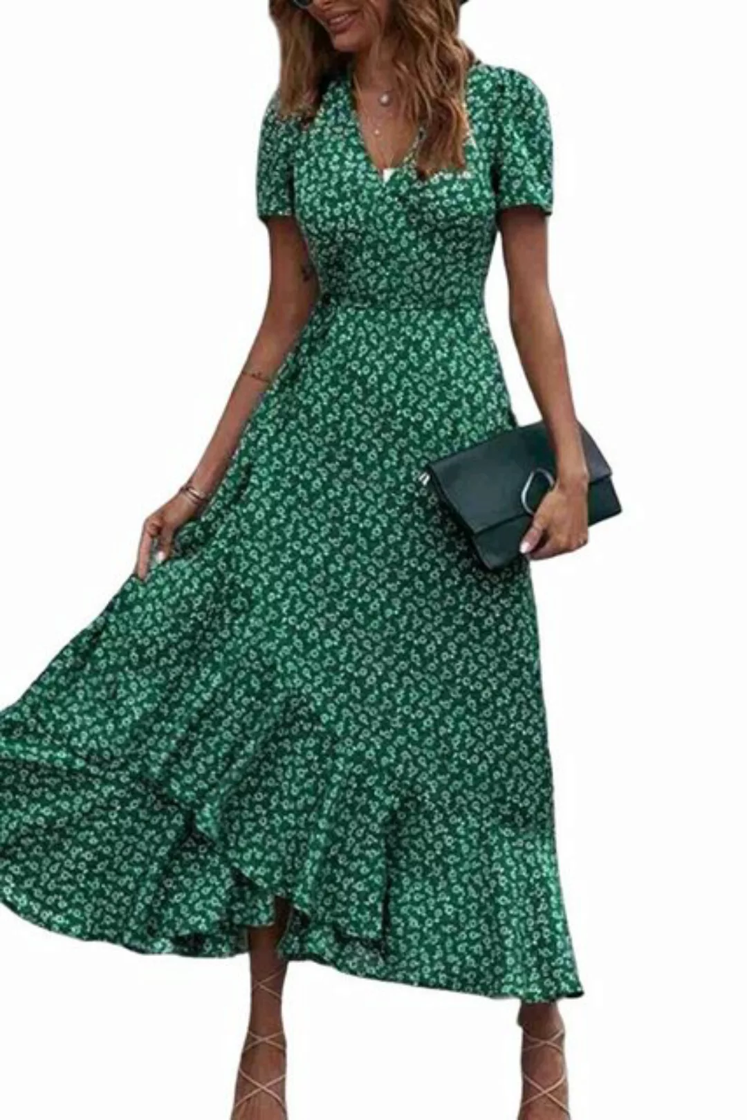 ENIX Sommerkleid Elegantes Kleid mit V-Ausschnitt Geblümtes Kleid mit elast günstig online kaufen