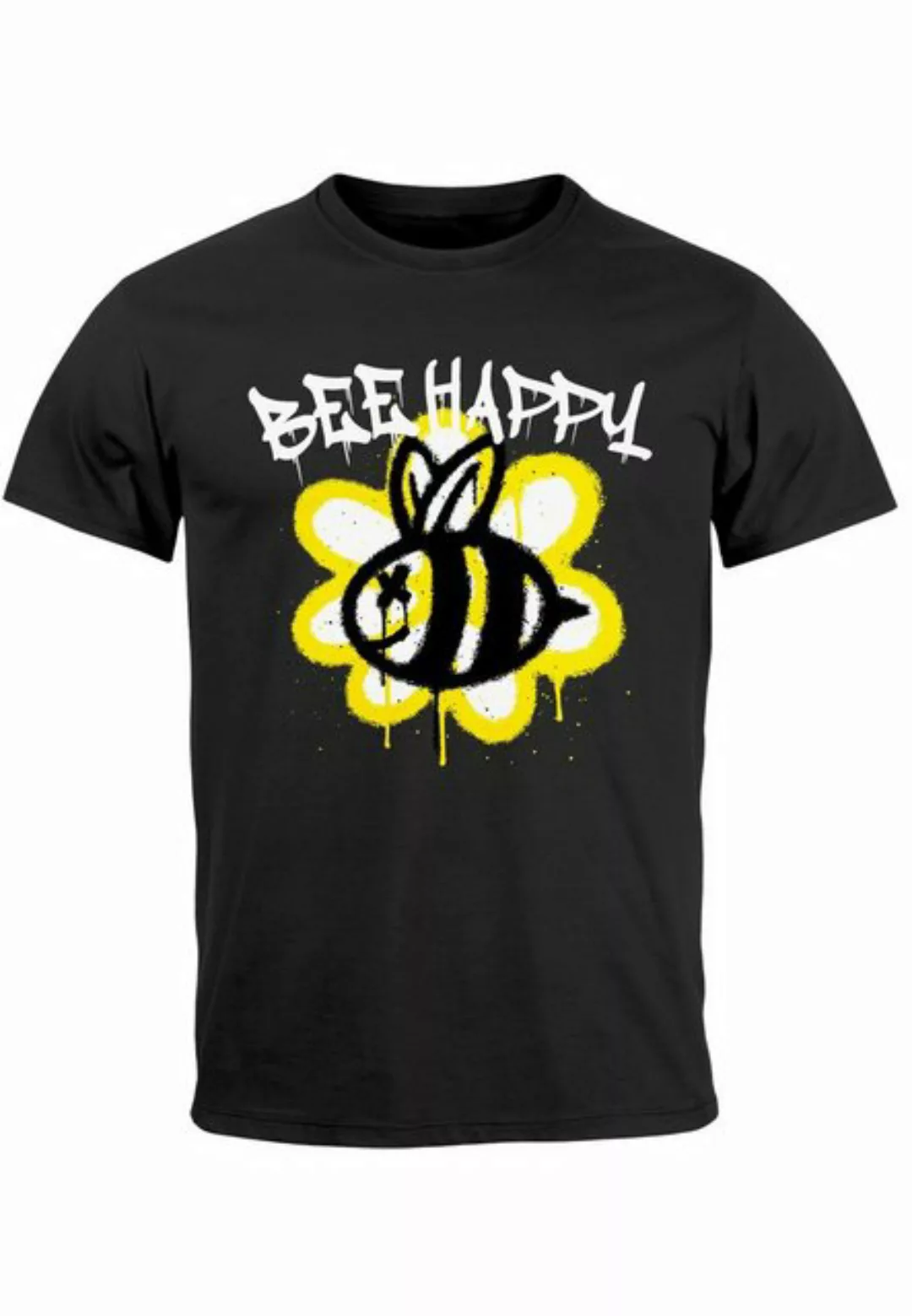 Neverless Print-Shirt Herren T-Shirt Aufdruck Bee Happy Biene Blume Graffit günstig online kaufen