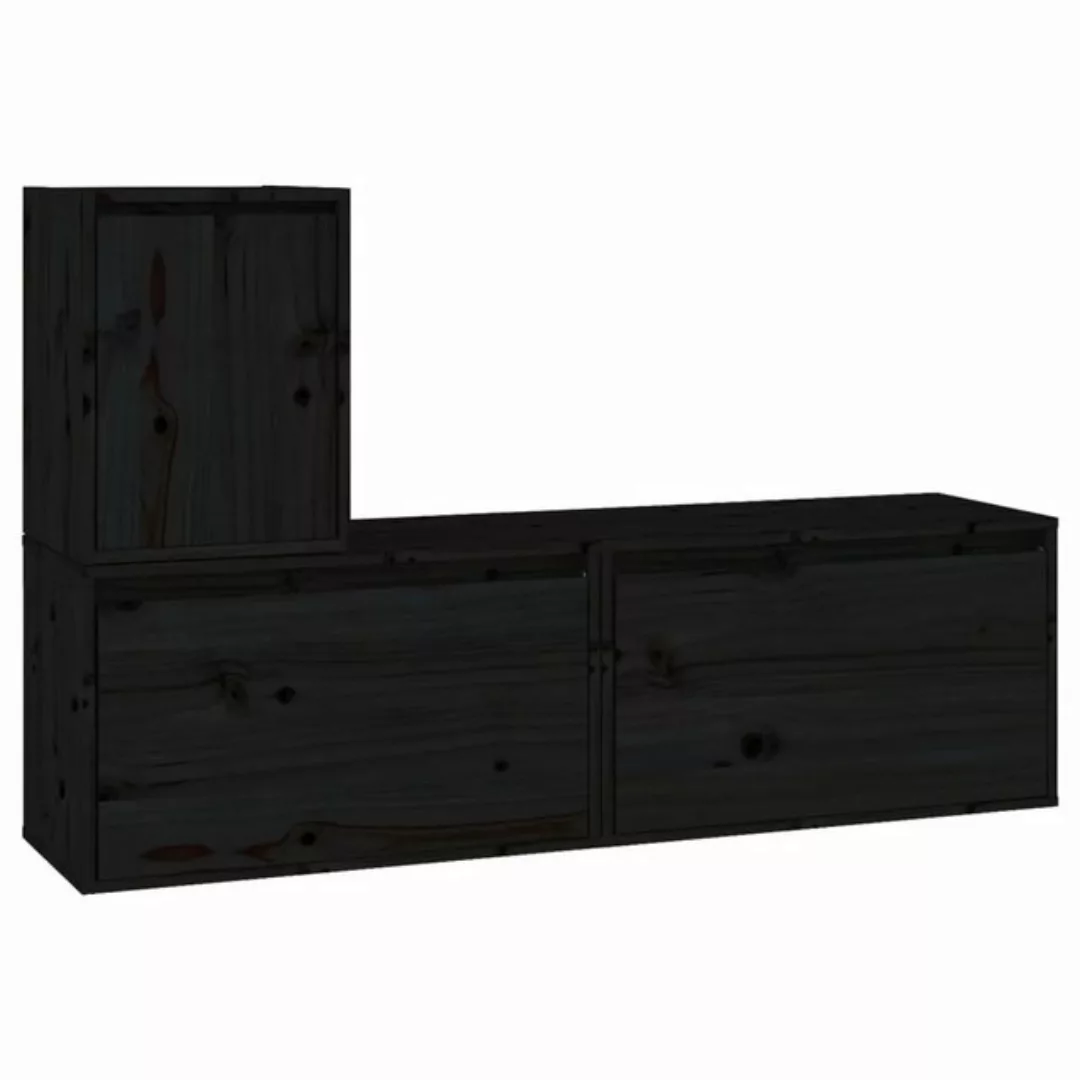 furnicato TV-Schrank TV-Schränke 3 Stk. Schwarz Massivholz Kiefer (3-St) günstig online kaufen