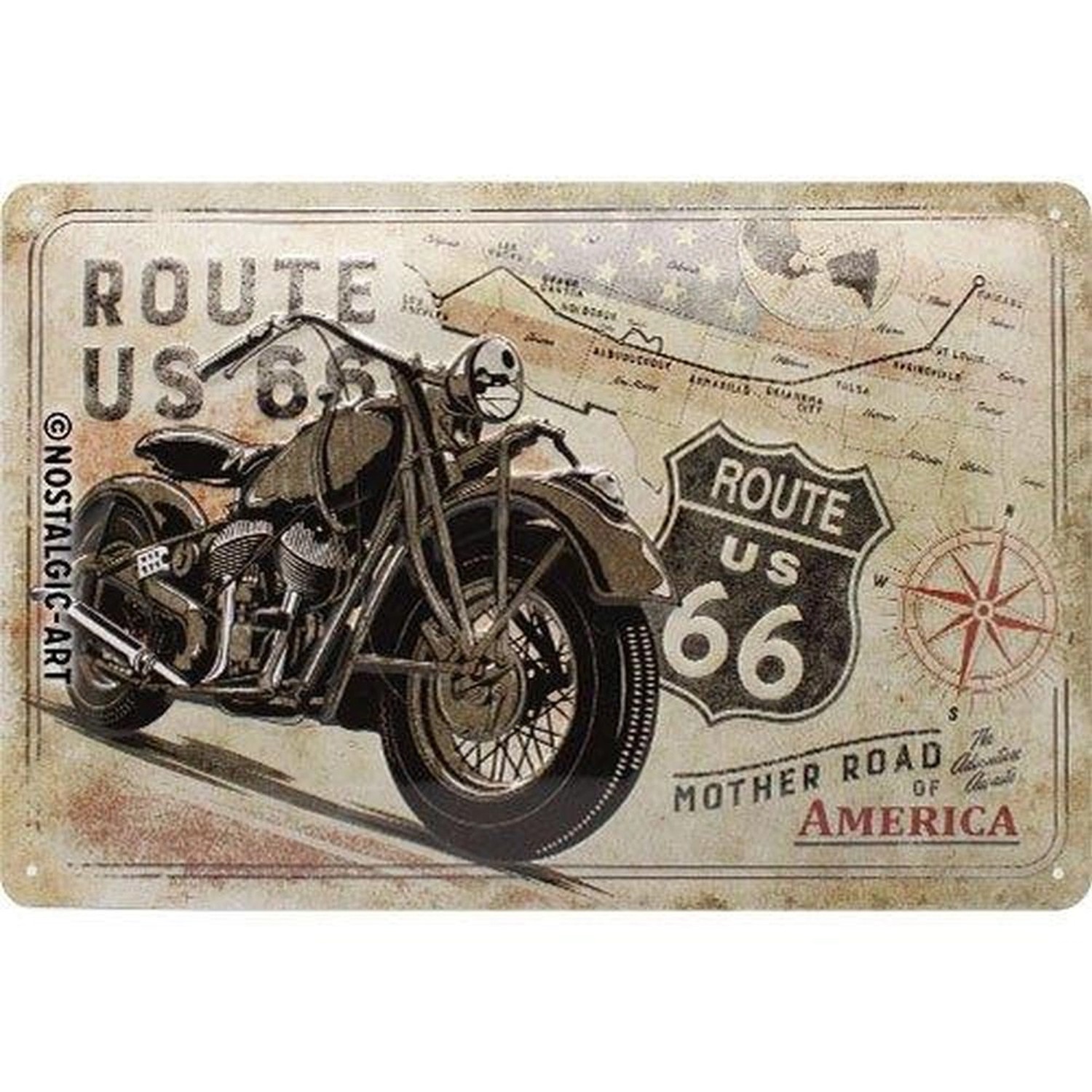 Nostalgic-Art Blechschild 20 x 30cm - US Highways - Route 66 Bike Map günstig online kaufen