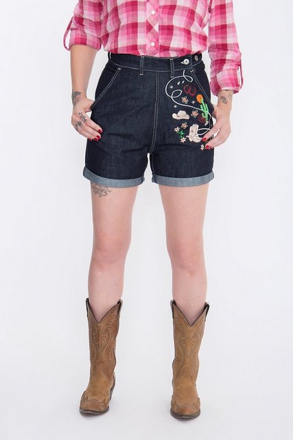 QueenKerosin Jeansshorts Stickereien im Western-Look günstig online kaufen