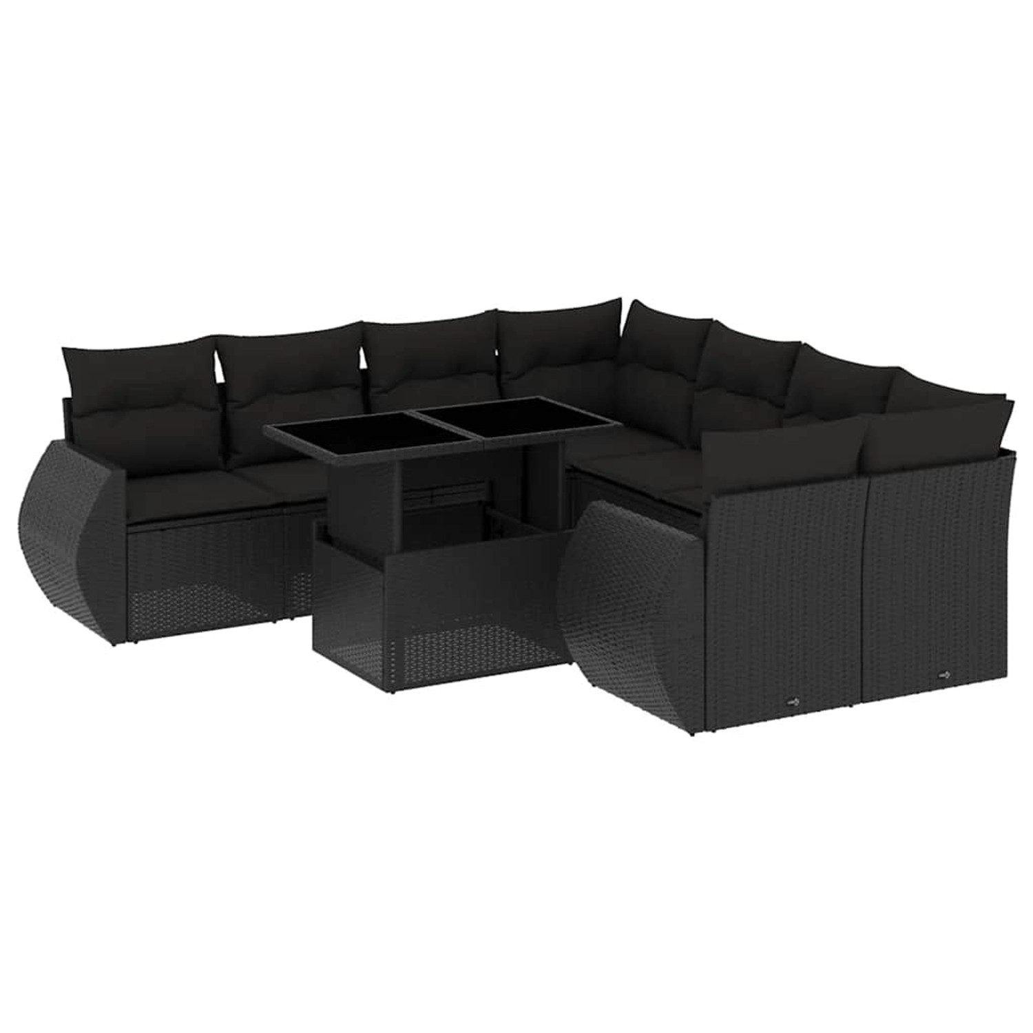 vidaXL 9-Tlg Garten-Sofagarnitur mit Kissen Schwarz Poly Rattan 3268425 günstig online kaufen
