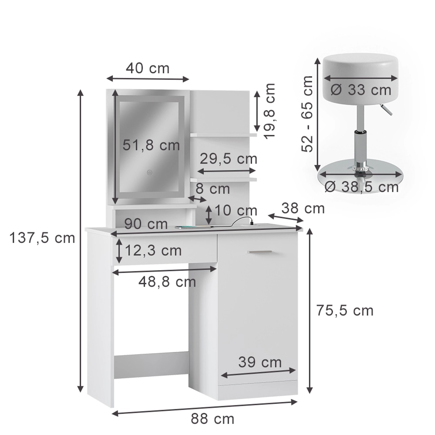 Vicco Schminktisch Julia, Weiß, 90 cm günstig online kaufen