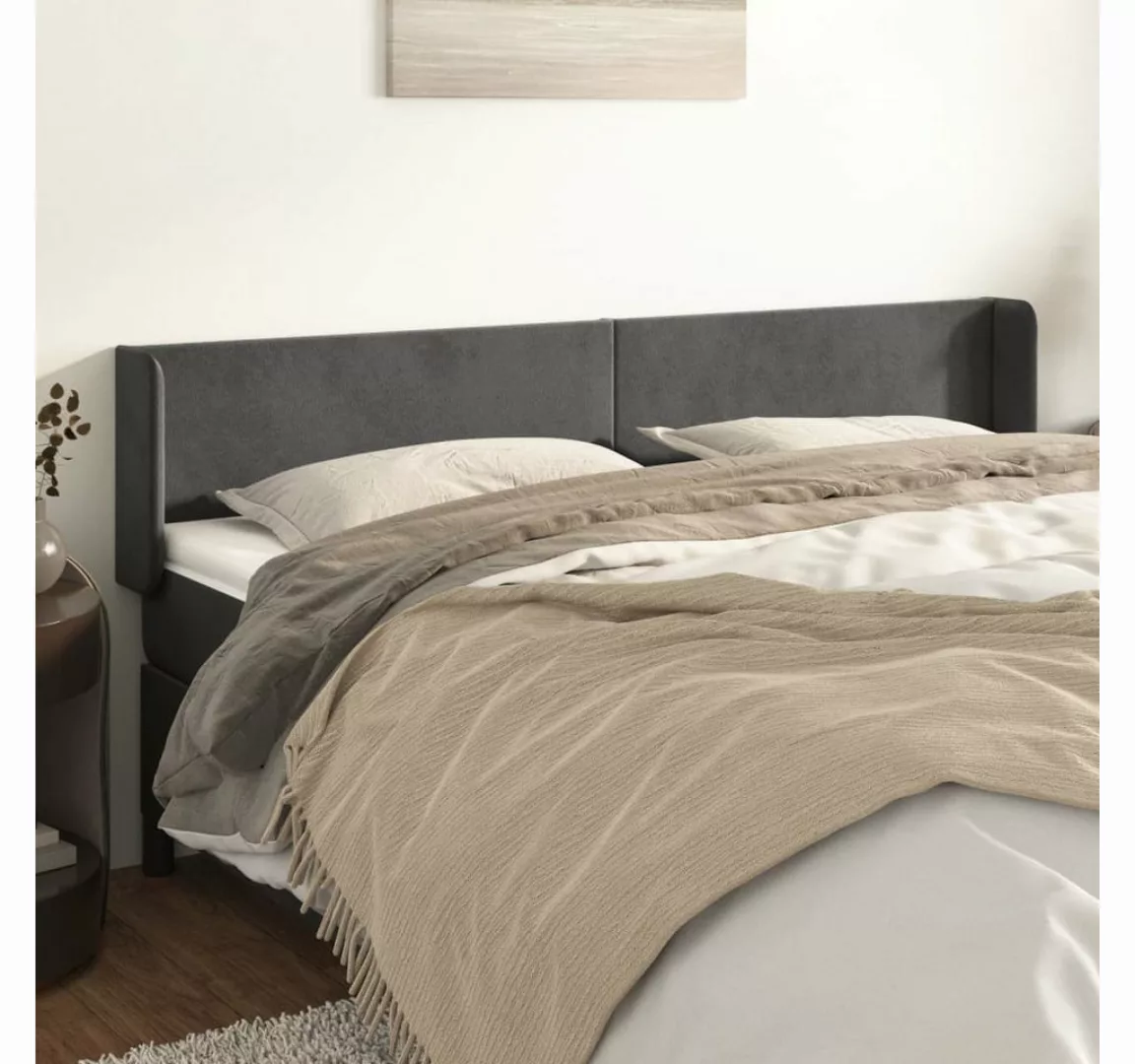 vidaXL Bett, Kopfteil mit Ohren Dunkelgrau 183x16x78/88 cm Samt günstig online kaufen