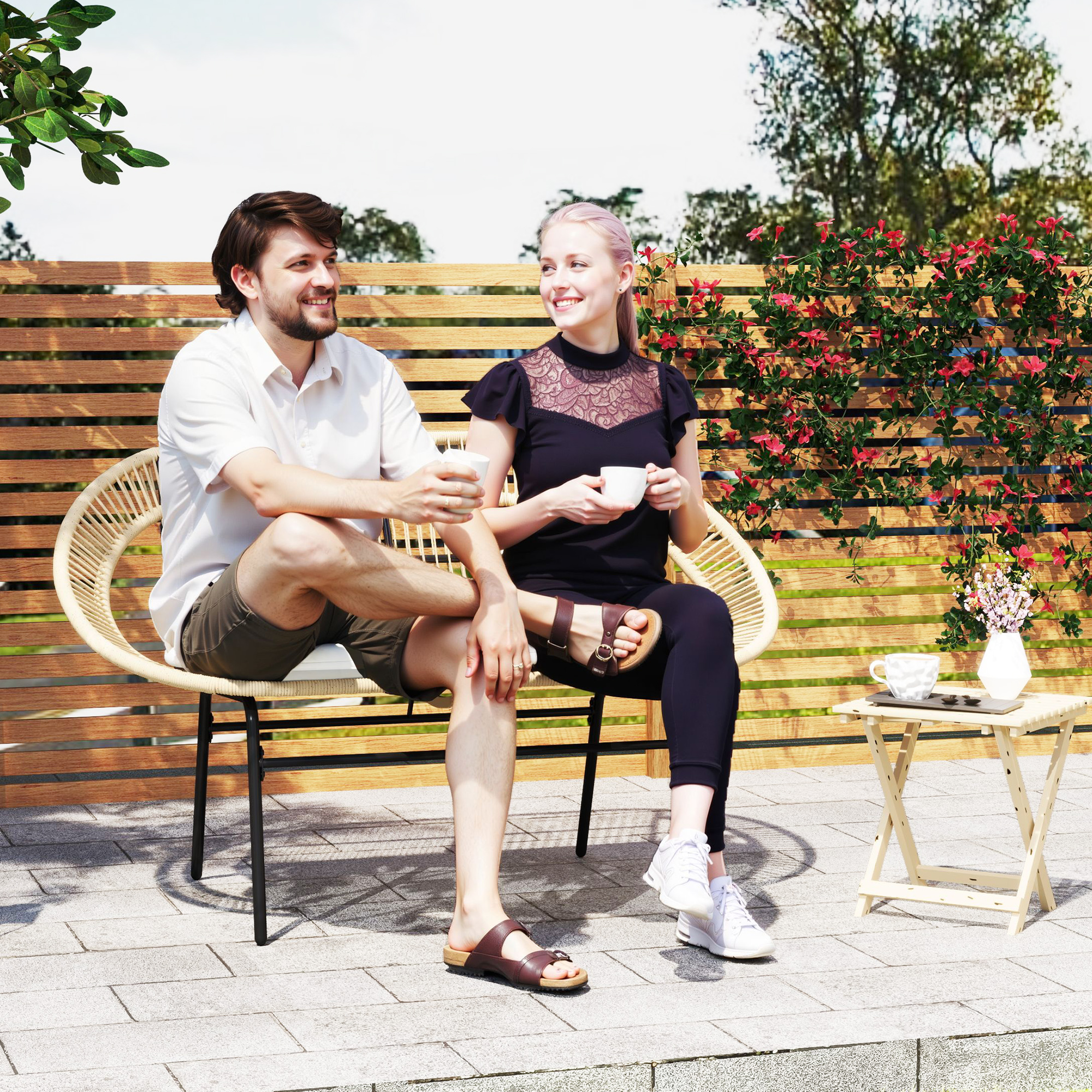 Outsunny Gartenbank 2-Sitzer im Acapulco-Stil, Gartenbank im Freien aus Sta günstig online kaufen