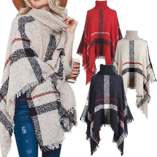 Alster Herz Strickponcho Poncho Damen Winter, Rollkragen, Elegant, A0329 (1 günstig online kaufen