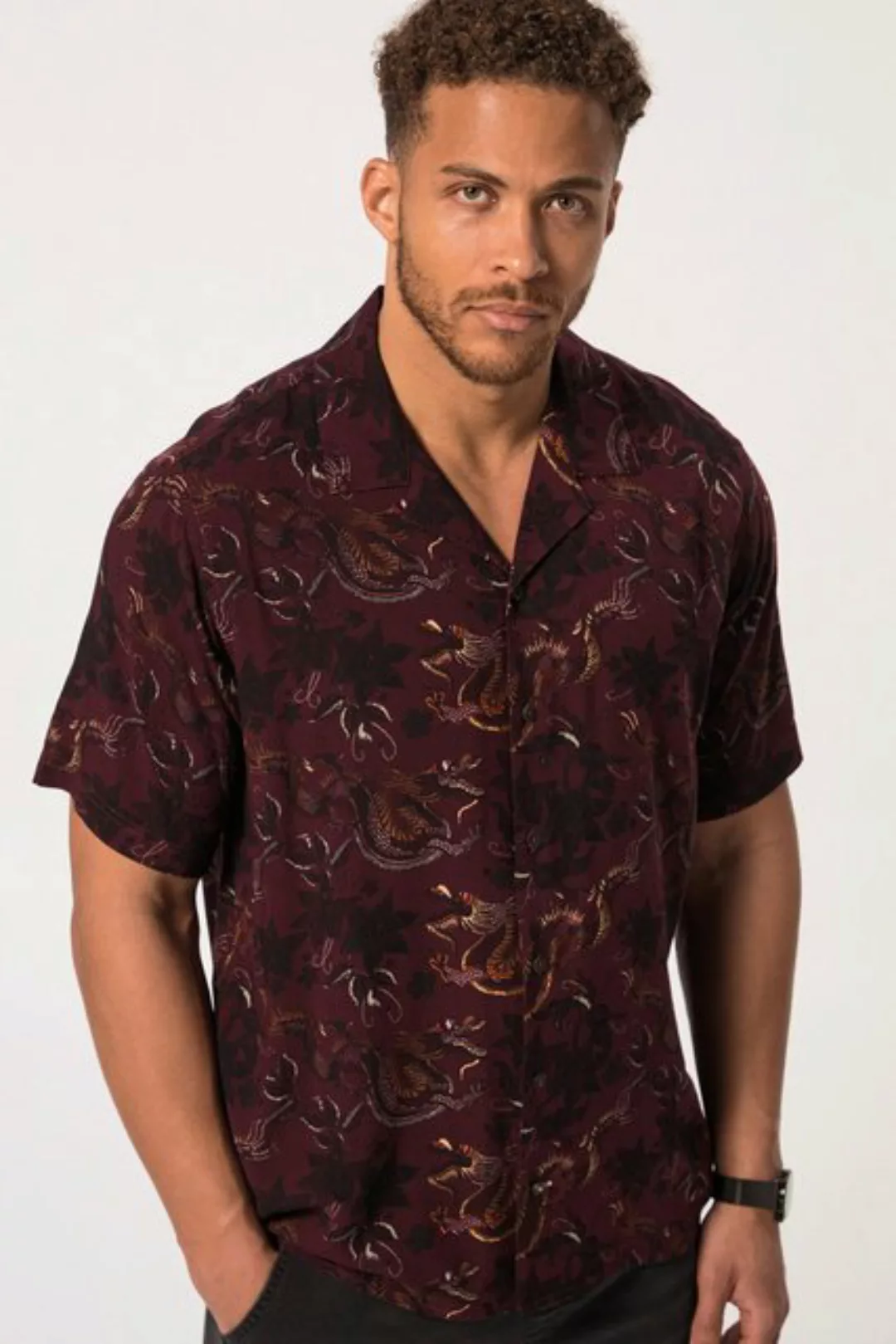 STHUGE Kurzarmhemd STHUGE Hemd Halbarm Alloverprint Cuba Kragen günstig online kaufen