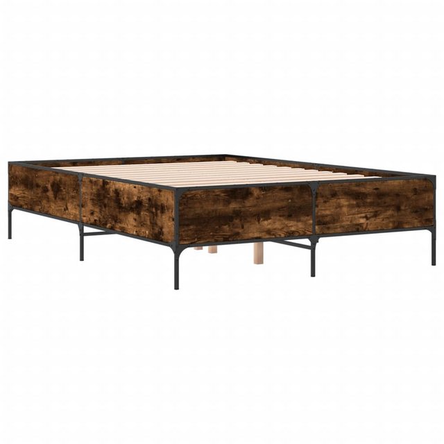 vidaXL Bett Bettgestell Räuchereiche 135x190 cm Holzwerkstoff und Metall günstig online kaufen