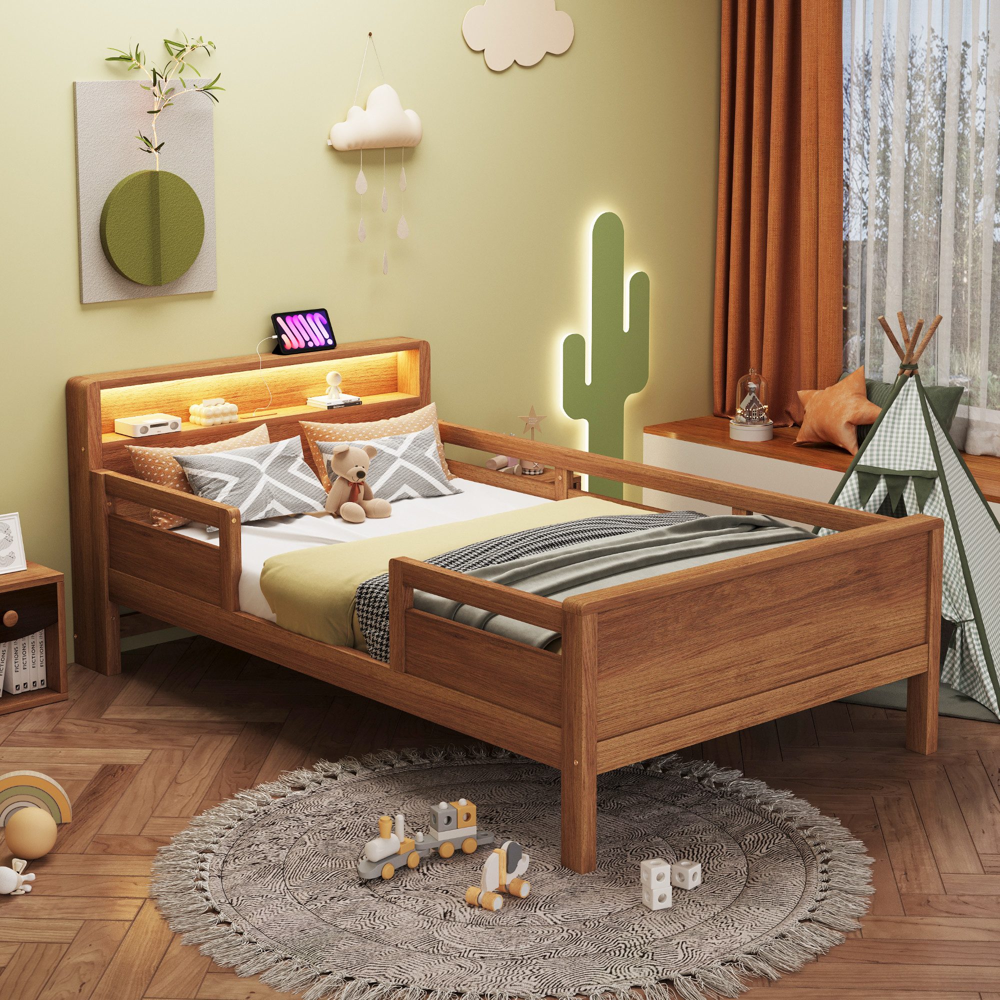 Flieks Kinderbett, Holzbett Einzelbett 90x200cm mit günstig online kaufen