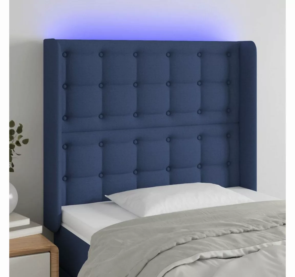 vidaXL Bett, LED Kopfteil Blau 93x16x118/128 cm Stoff günstig online kaufen