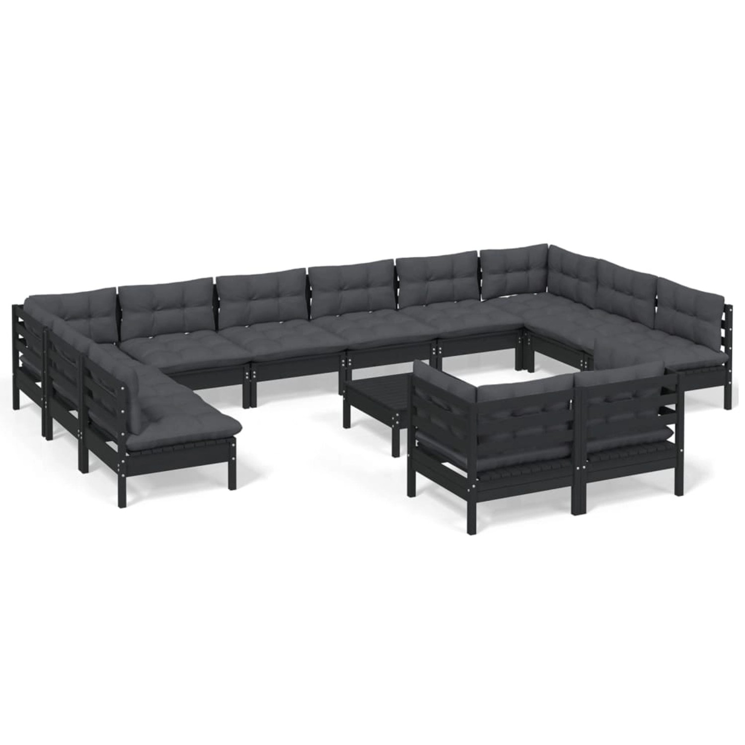 13-tlg. Garten-lounge-set Mit Kissen Schwarz Kiefernholz günstig online kaufen