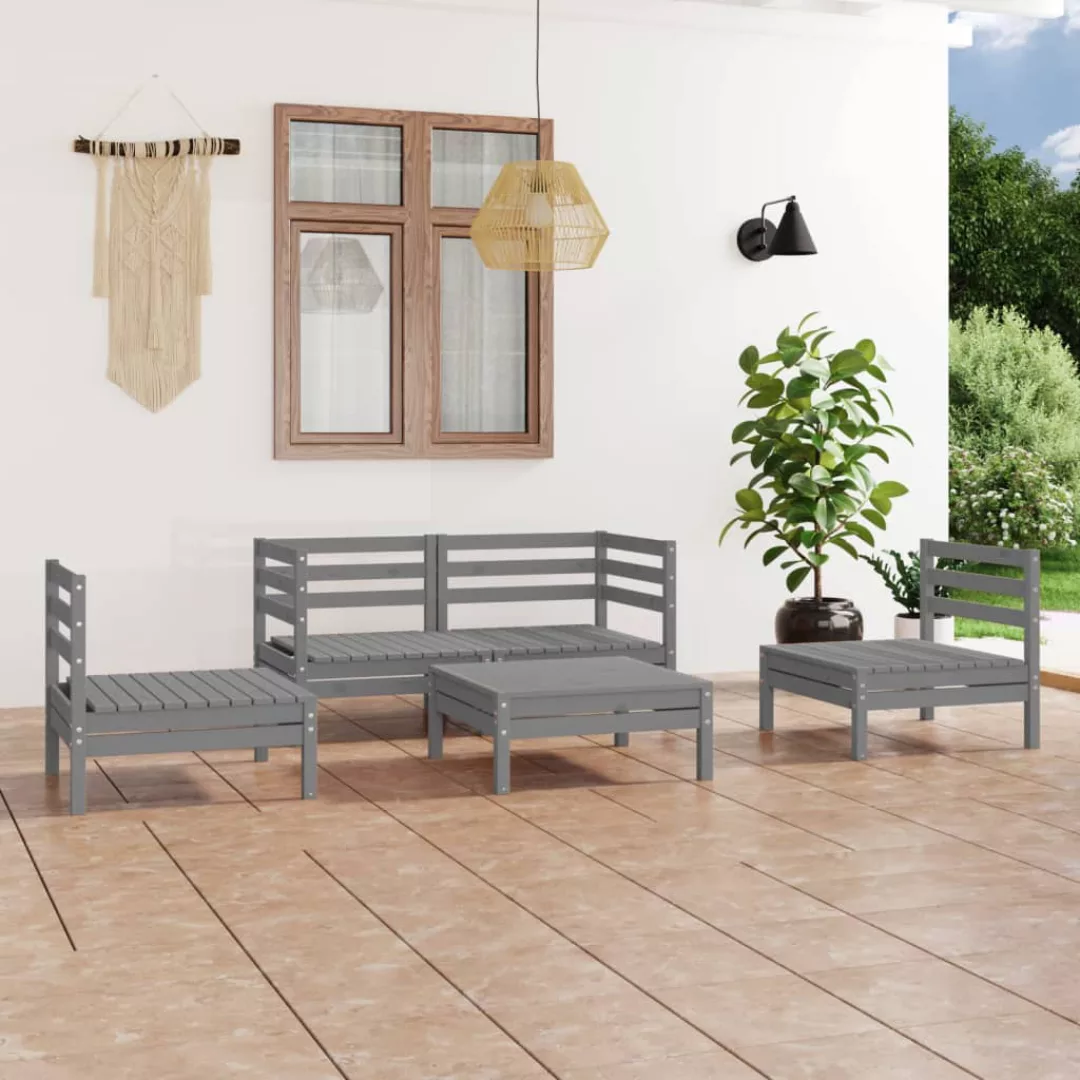 5-tlg. Garten-lounge-set Grau Kiefer Massivholz günstig online kaufen