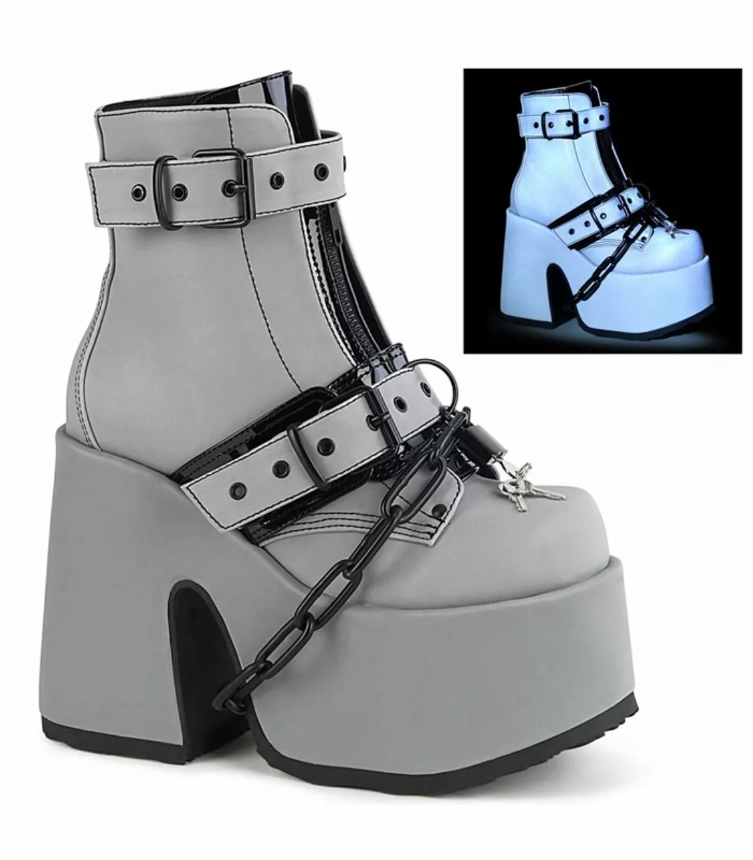 Gothic Stiefelette CAMEL-205 - Grau Reflektierend (Schuhgröße: EUR 41) günstig online kaufen